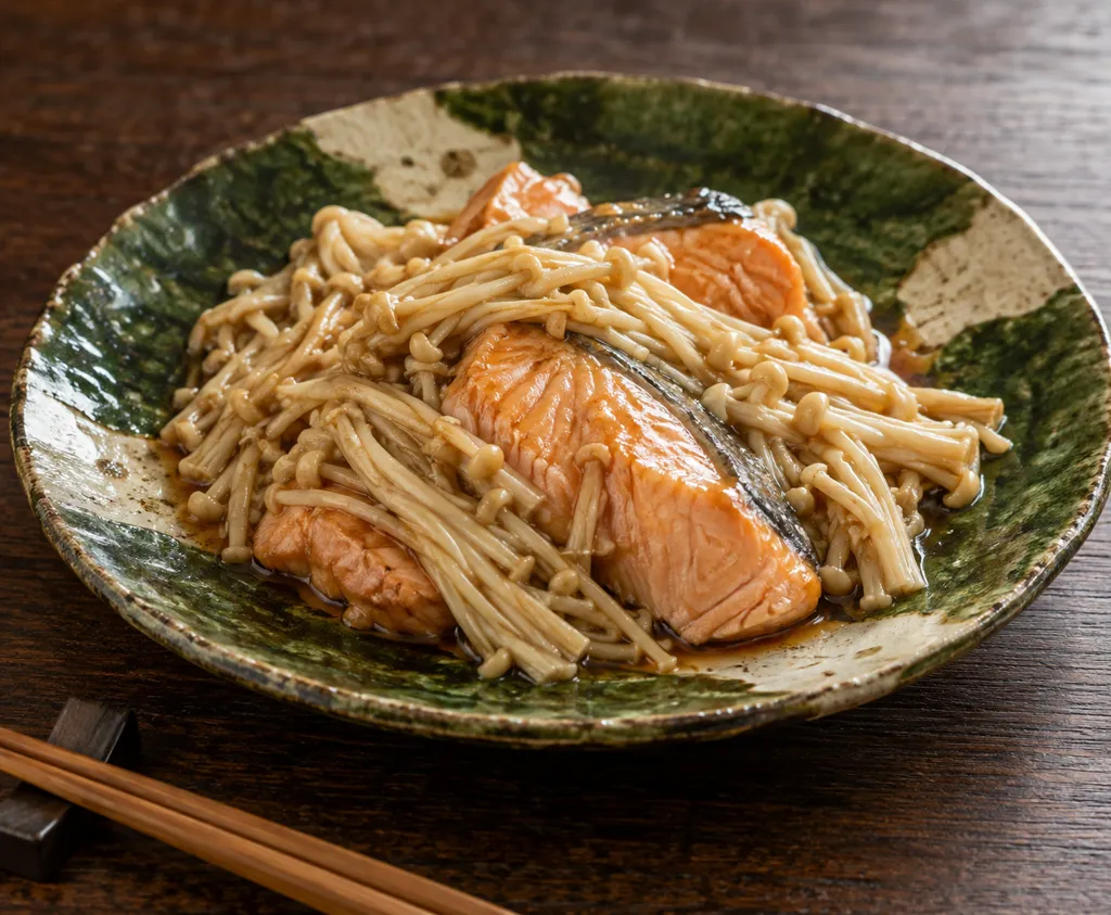 時短鮭とえのきのしょうが醤油蒸し焼きの完成イメージ