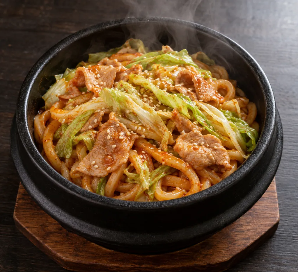 豚ロースとレタスのうどんビビン麺の完成イメージ