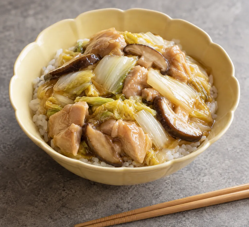 鶏もも肉と白菜の中華丼の完成イメージ