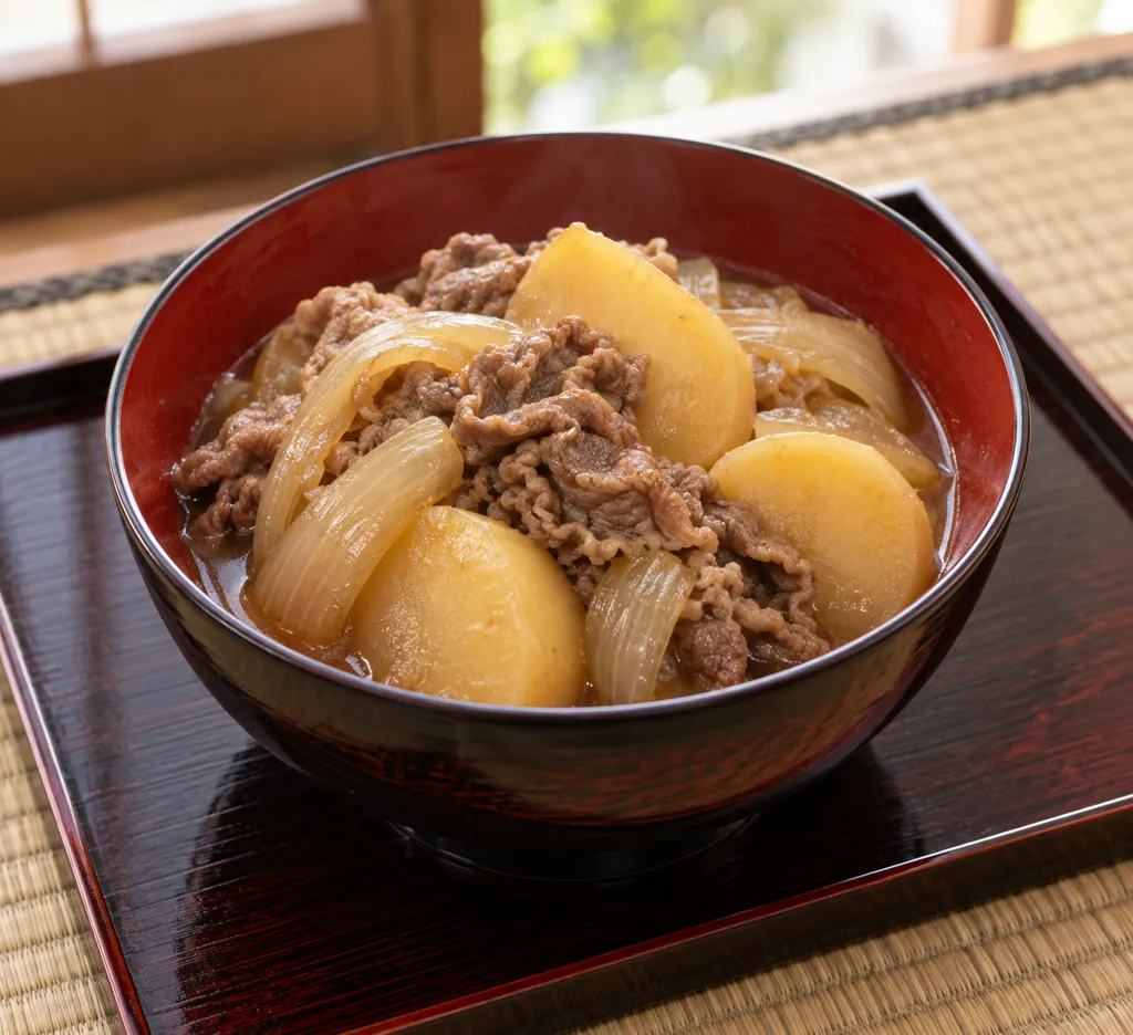 時短！牛こま肉と玉ねぎの肉じゃがの完成イメージ