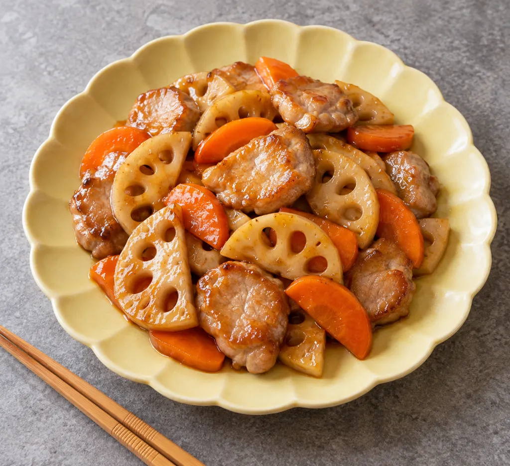 豚ヒレ肉とれんこんの甘酢あんの完成イメージ