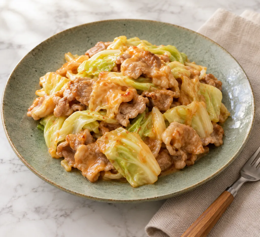 豚こま肉とキャベツのスイートチリ炒めの完成イメージ