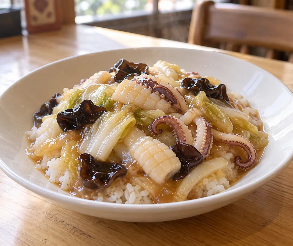 いかと白菜のあんかけ丼の完成イメージ