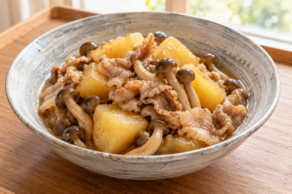 豚バラ肉としめじの肉じゃがの完成イメージ