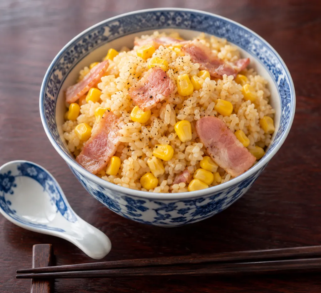ベーコンとコーンの中華炊き込みご飯の完成イメージ
