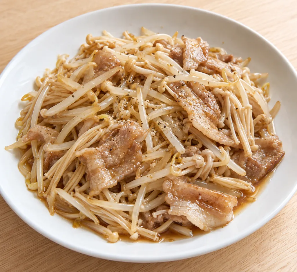 豚バラ肉とえのきのもやし中華炒めの完成イメージ