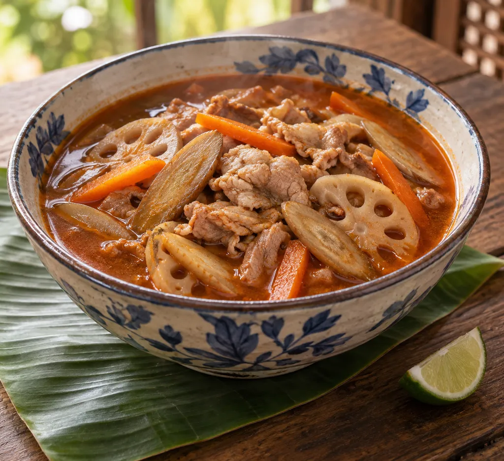 豚もも肉とごぼうのユッケジャン風鍋の完成イメージ