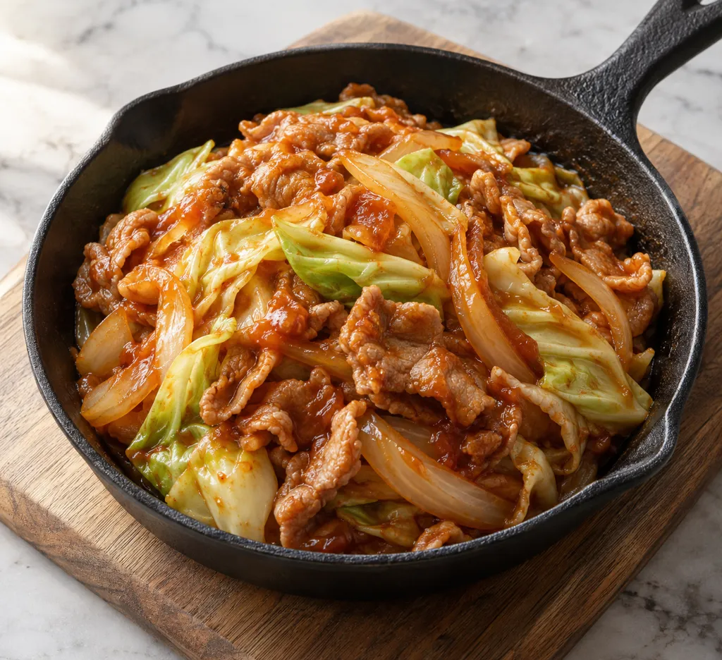 豚こま肉とキャベツのケチャップ炒めの完成イメージ