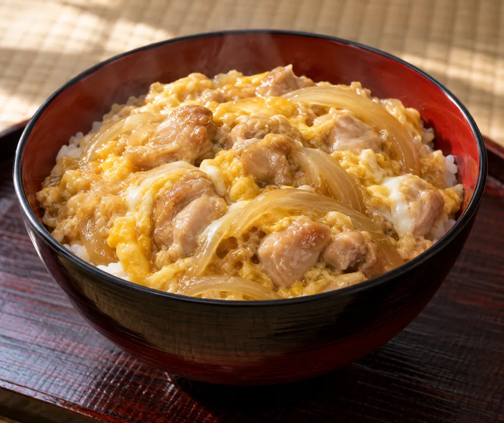 時短鶏もも肉と玉ねぎの親子丼の完成イメージ