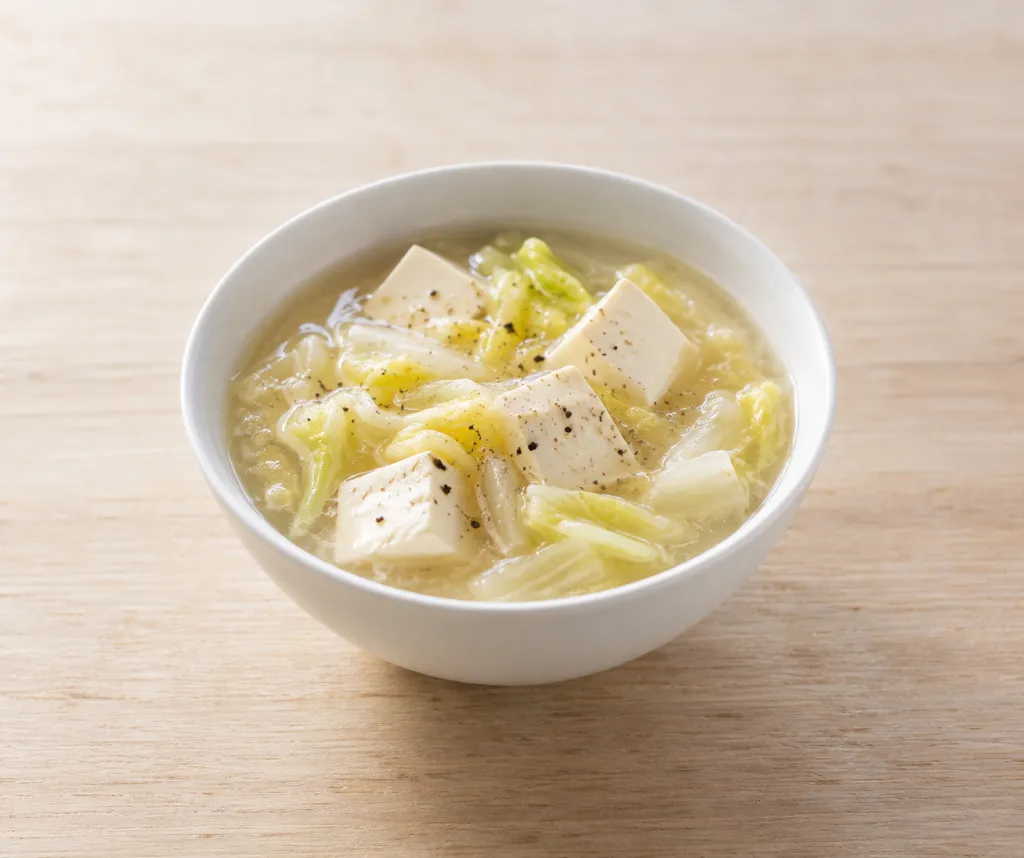 白菜と豆腐の酸辣スープの完成イメージ