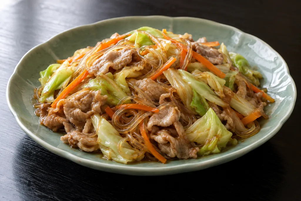 豚こま肉とキャベツの春巻き風炒めの完成イメージ
