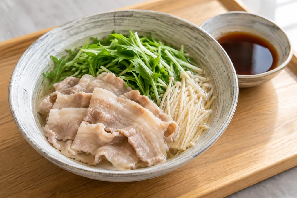 時短豚バラ肉と水菜のえのきしゃぶしゃぶの完成イメージ