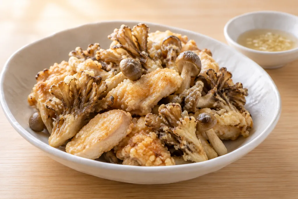 まいたけと鶏むね肉の揚げ焼きの完成イメージ