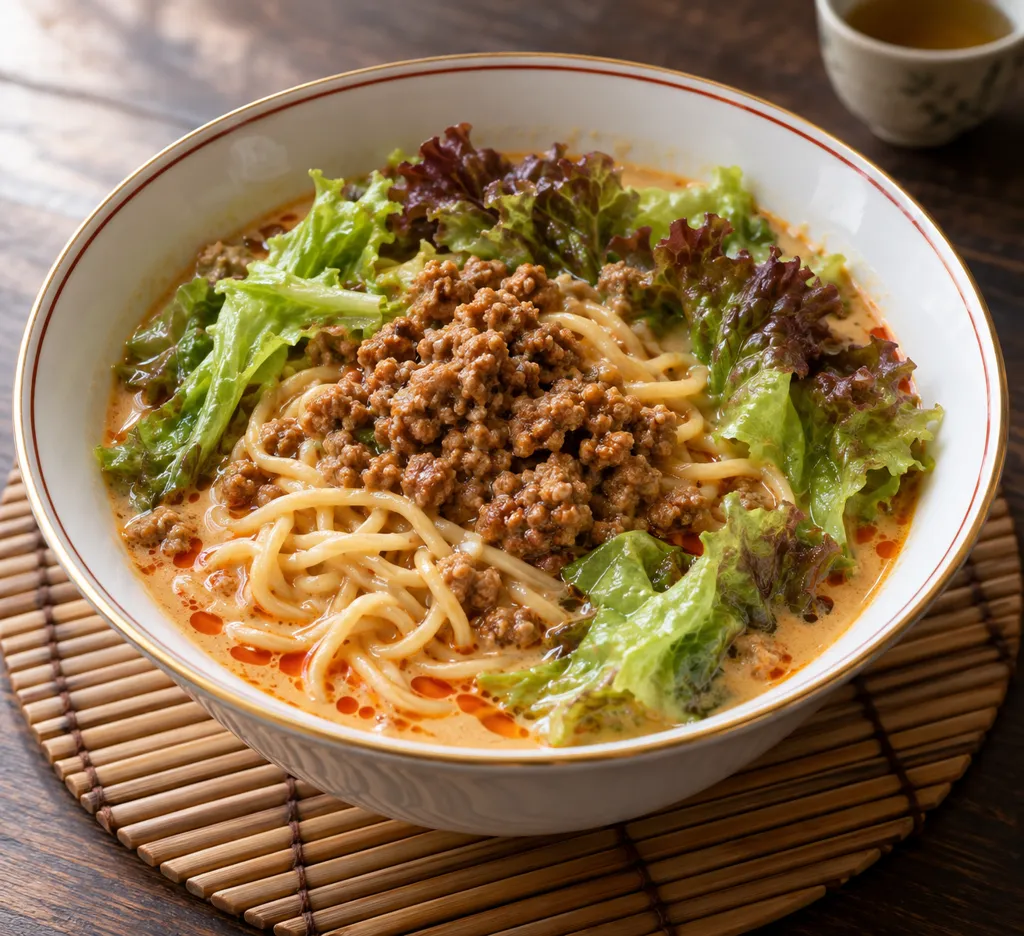 サニーレタスと豚ひき肉の担々麺の完成イメージ