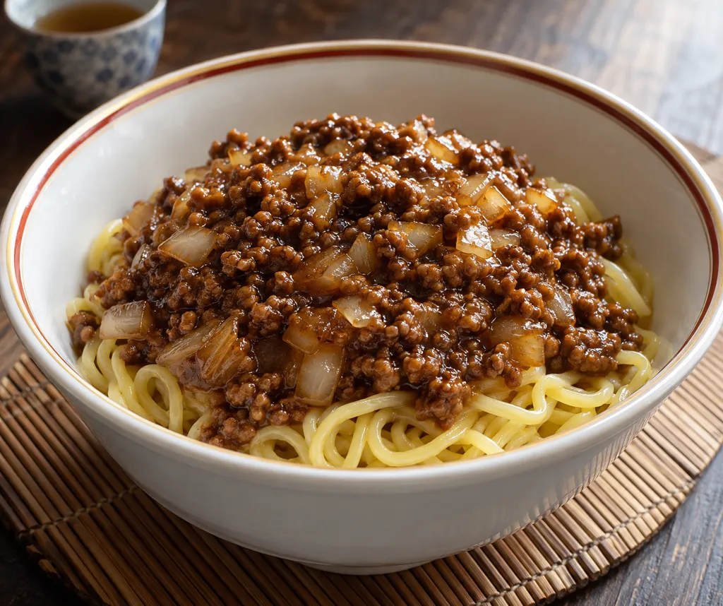 豚ひき肉と玉ねぎのジャージャー麺の完成イメージ