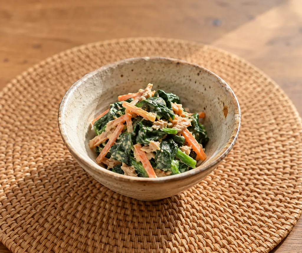 ほうれん草とにんじんのツナマヨ和えの完成イメージ