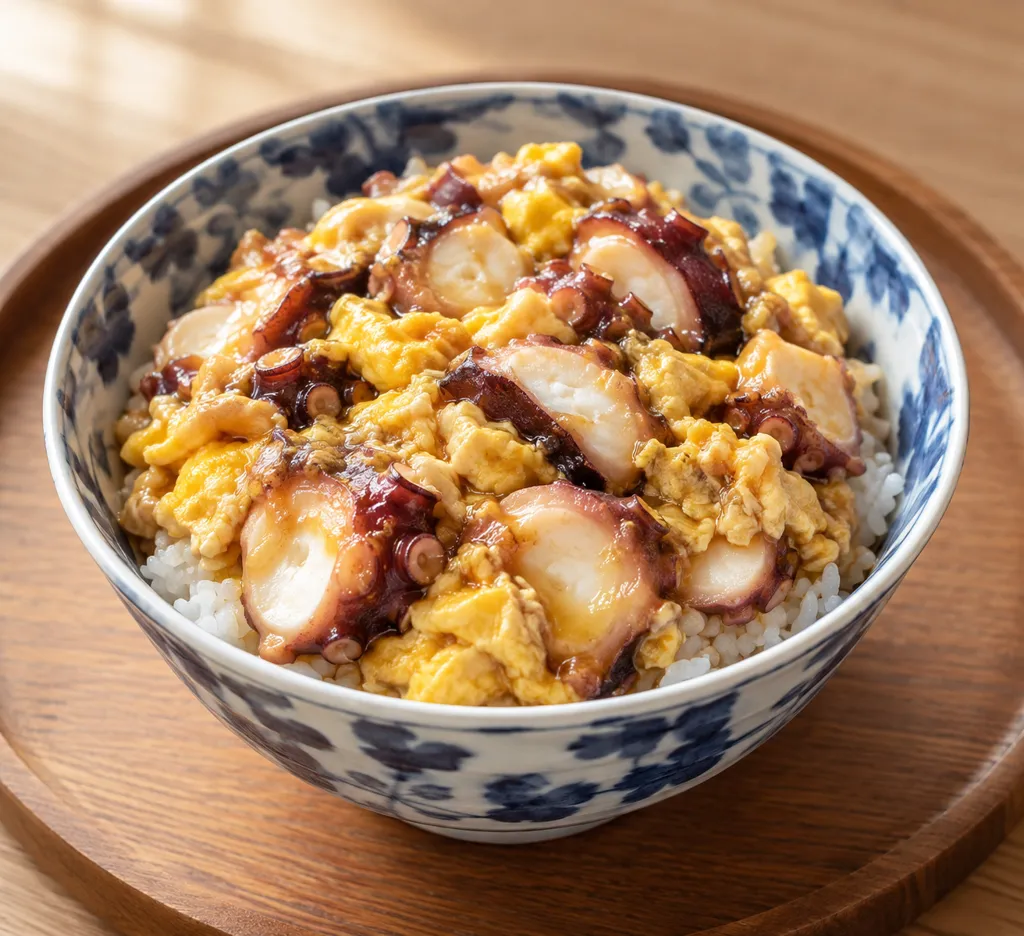 たこと卵のしょうが醤油丼の完成イメージ
