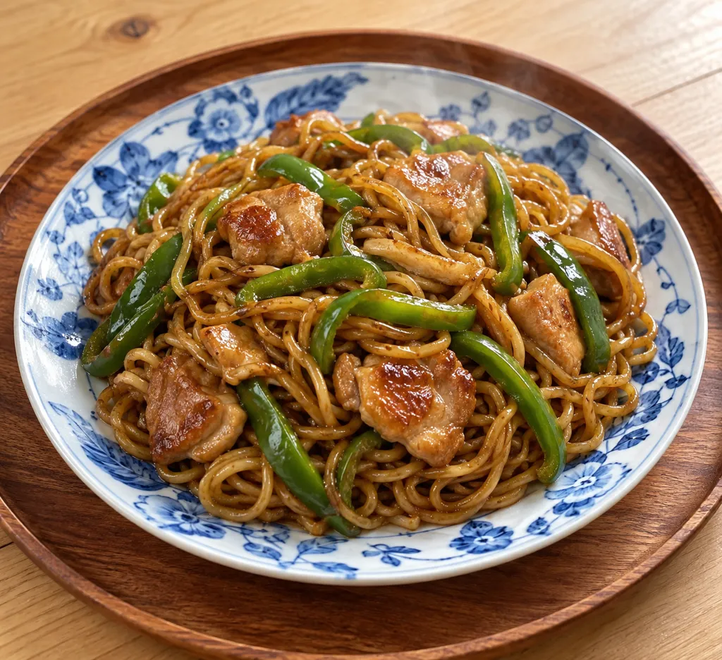 鶏もも肉とピーマンのソース焼きそばの完成イメージ