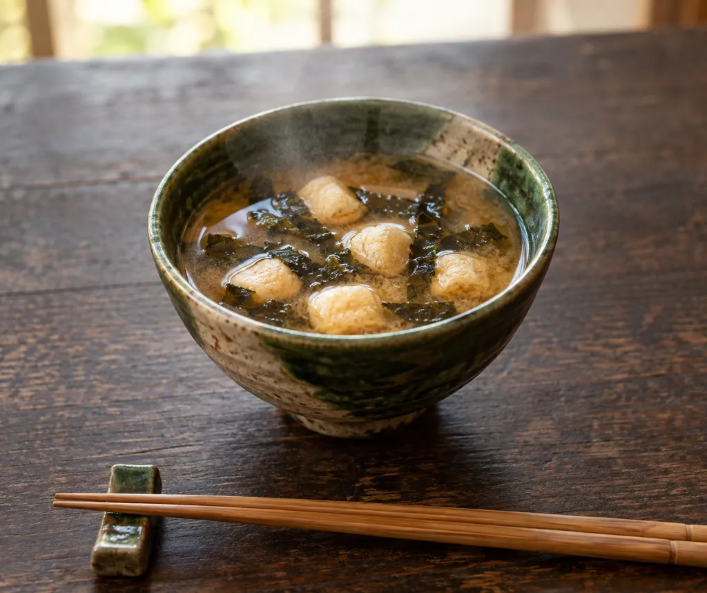 麩とのりの即席味噌汁の完成イメージ
