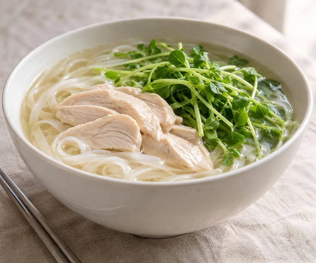 鶏むね肉と豆苗のレモンフォーの完成イメージ