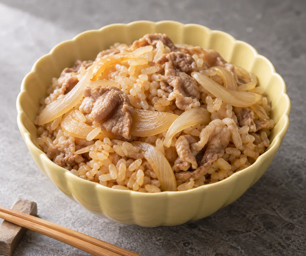 豚こま肉と玉ねぎの中華炊き込みご飯の完成イメージ
