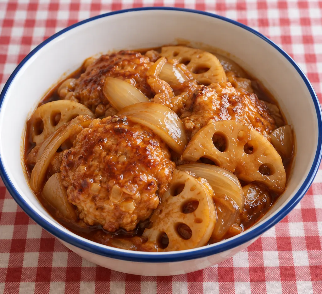 鶏ひき肉とれんこんのデミ煮の完成イメージ