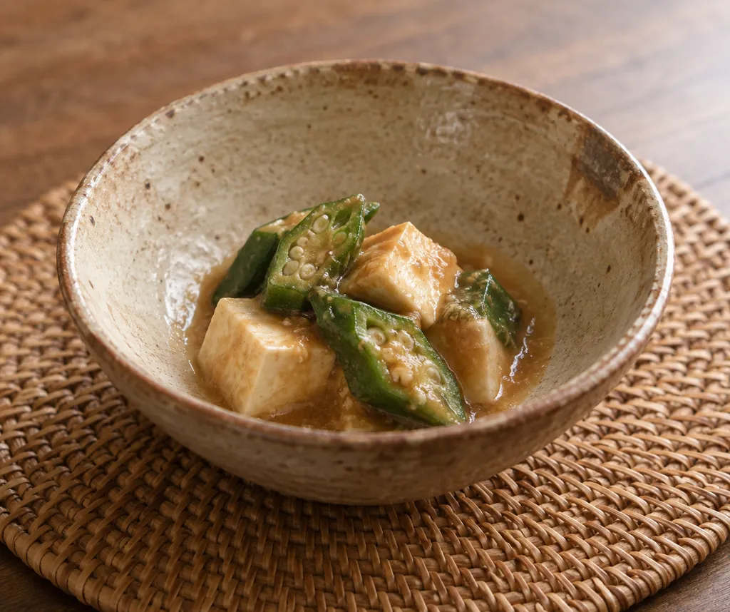 豆腐とオクラの味噌煮の完成イメージ