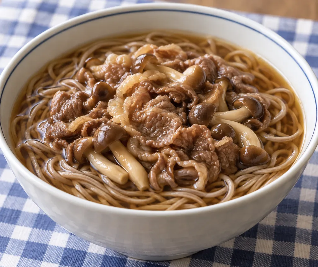 牛こま肉としめじの肉そばの完成イメージ