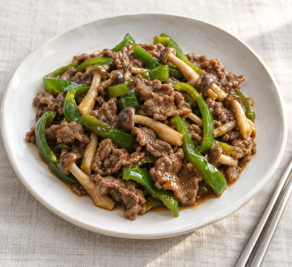 牛肉としめじのプルコギの完成イメージ
