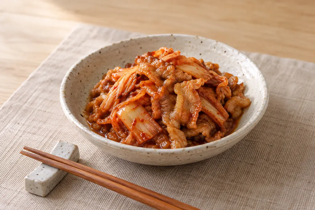 キムチと豚バラ肉の甘辛炒めの完成イメージ