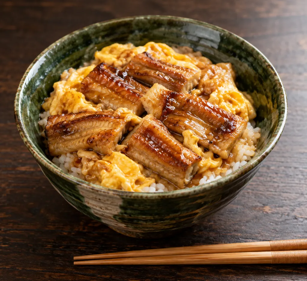 あなごと卵のにんにく醤油丼の完成イメージ