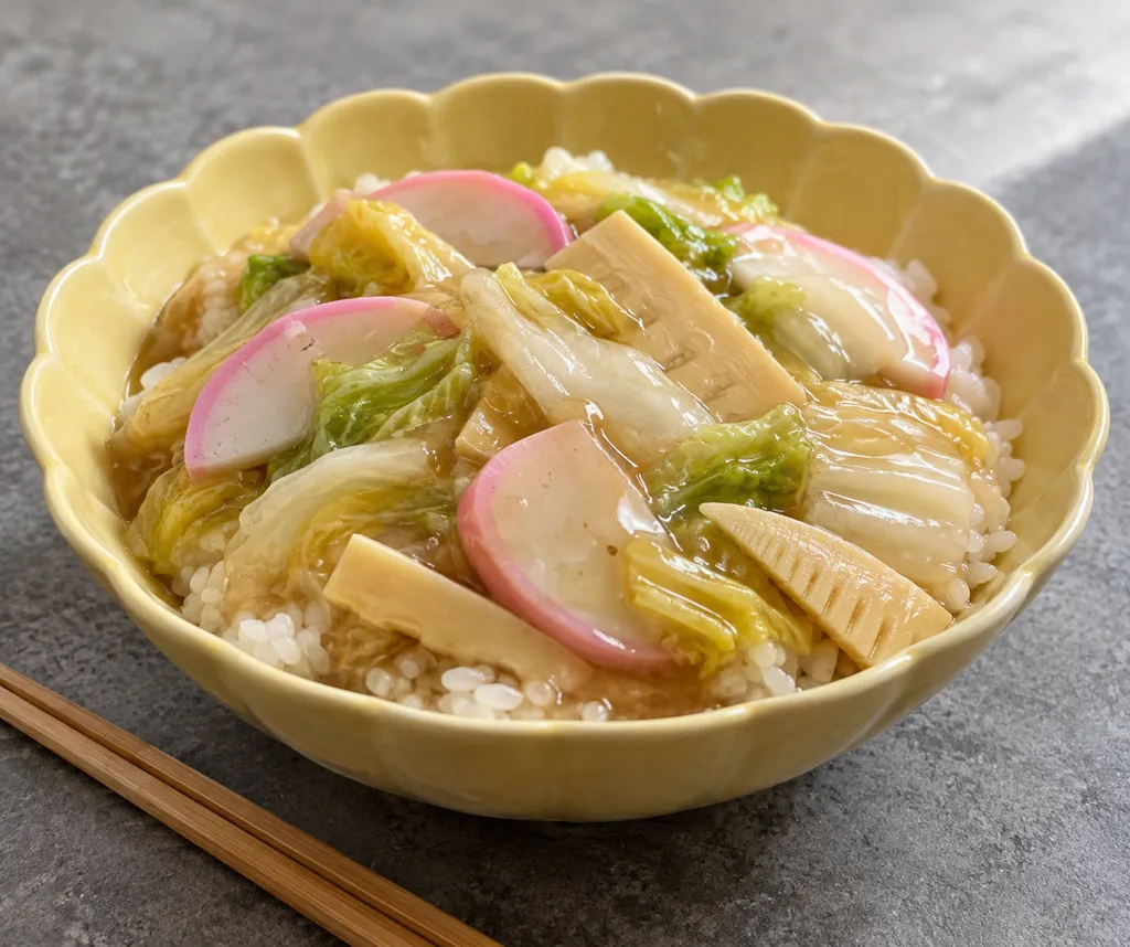 かまぼこと白菜のあんかけ丼の完成イメージ