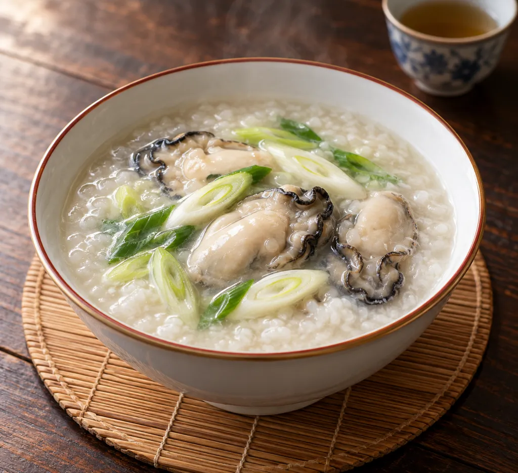 牡蠣とねぎの中華粥の完成イメージ