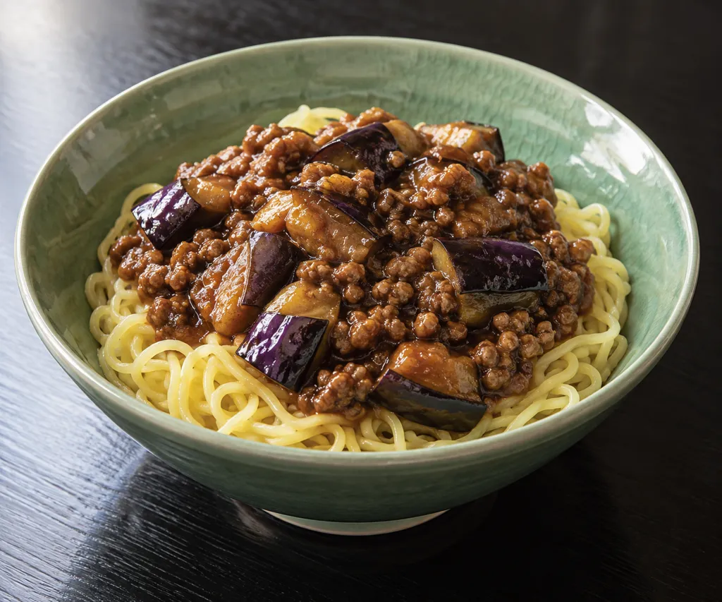 豚ひき肉となすのジャージャー麺の完成イメージ
