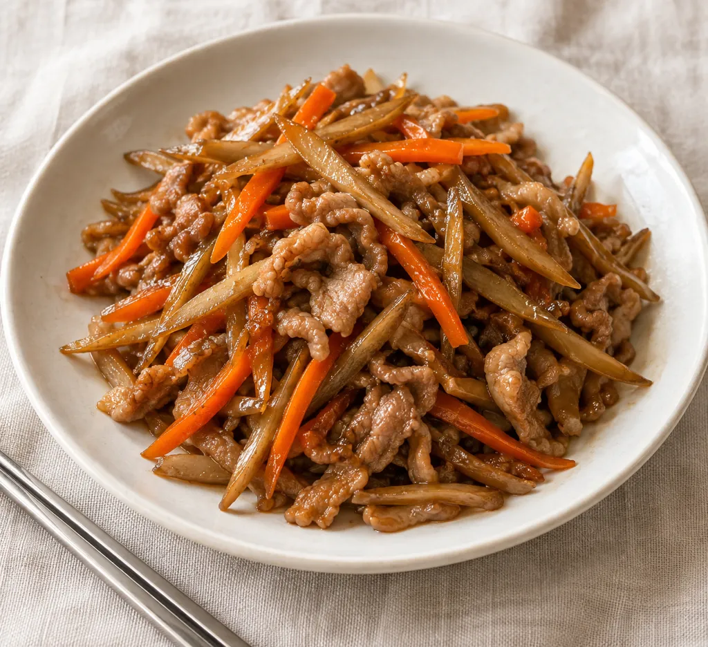 豚もも肉とごぼうの甘辛炒めの完成イメージ