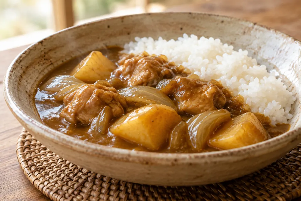 鶏もも肉とじゃがいもの味噌和風カレーの完成イメージ