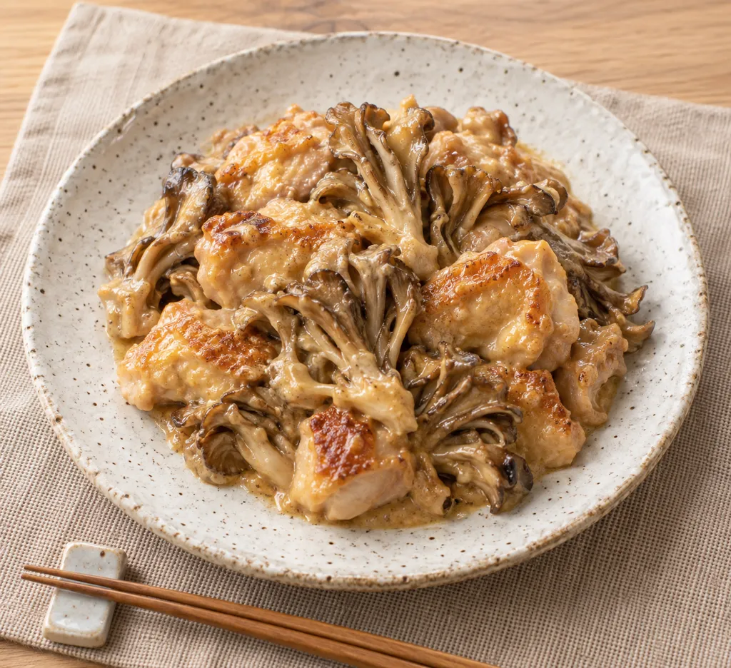 鶏もも肉とまいたけの味噌マヨ焼きの完成イメージ