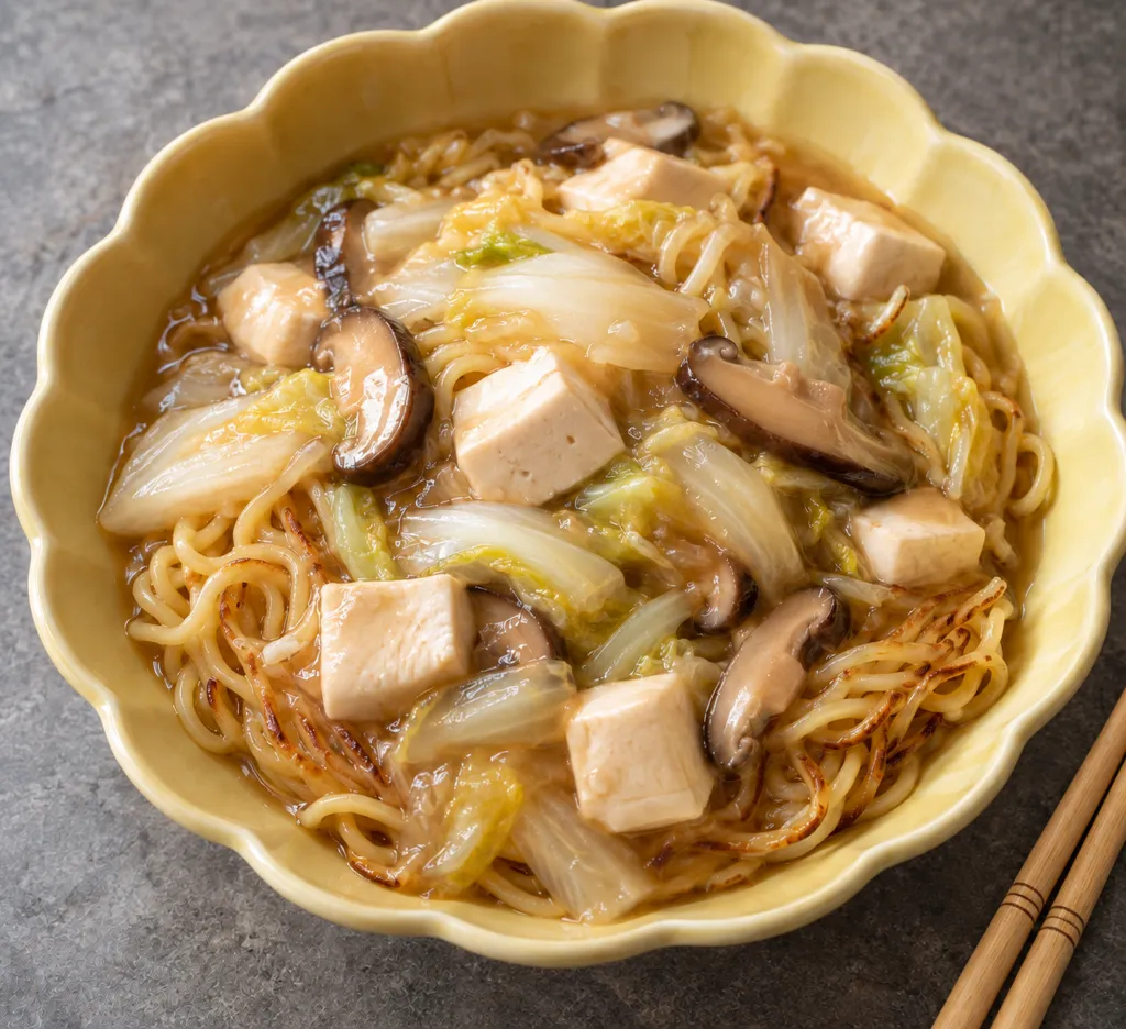 豆腐と白菜の中華あんかけ麺の完成イメージ
