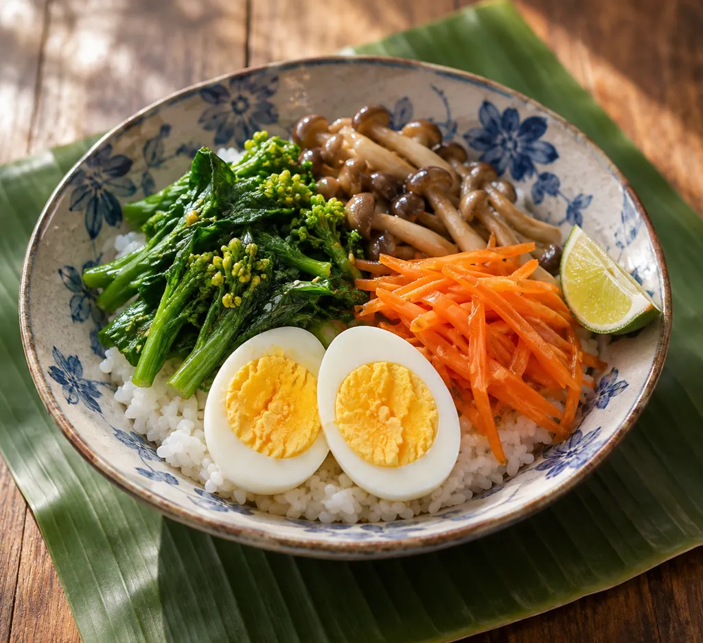 菜の花としめじのナムル丼の完成イメージ